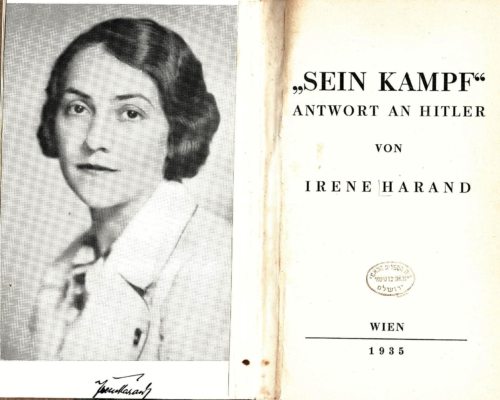Irene Harand auf der Umschlagseite ihres Buches “Sein Kampf“, in dem sie die Ideologie Hitlers bloßstellte (© Foto: Archiv)