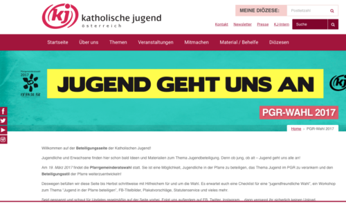 eine eigene Themenseite der Katholischen Jugend Österreich beschäftigt sich mit der PGR-Wahl (© Foto: screenshot Hompega Katholische Jugend Österreich)