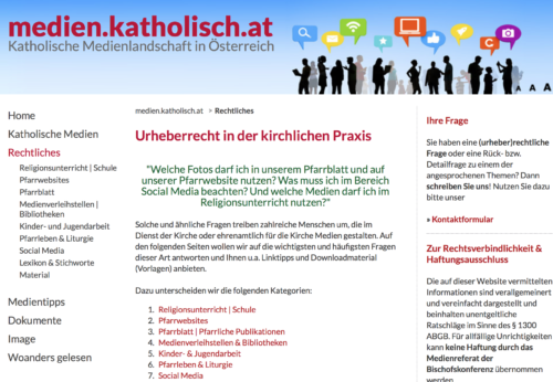 screenshot der neuen Seite zum Thema Urheberrecht in kirchlicher Praxis (© Foto: Medien.katholisch.at)