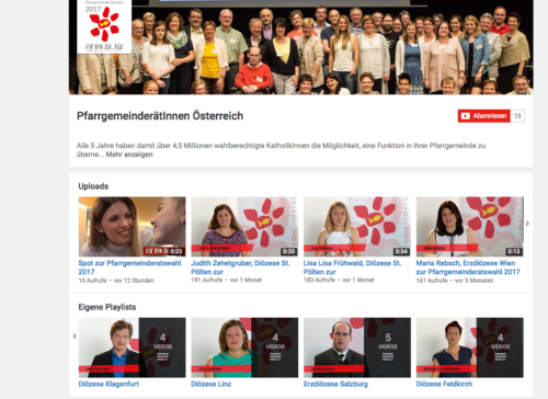 Die Startseite des YouTube-Kanals zur PGR-Wahl (© Foto: PfarrgemeinderätInnen Österreich)