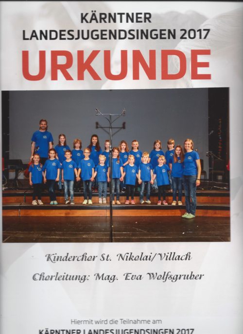 Urkunde des Kinderchors vom Landesjugendsingen (© Foto: Eva Wolfsgruber)