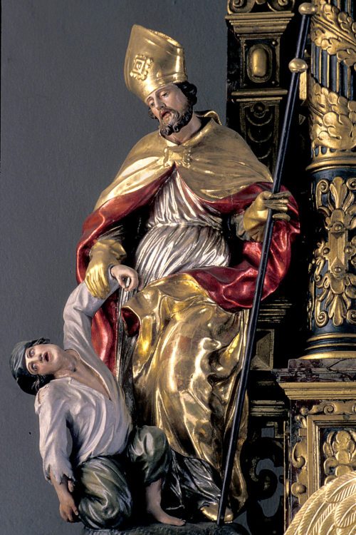 Darstellung des hl. Valentin (Detail) in der Pfarrkirche Hörzendorf, Werkstätte des Johann Georg Pacher aus St. Veit, Mitte 18. Jh. (© Foto: Prof. Heinz Ellersdorfer )
