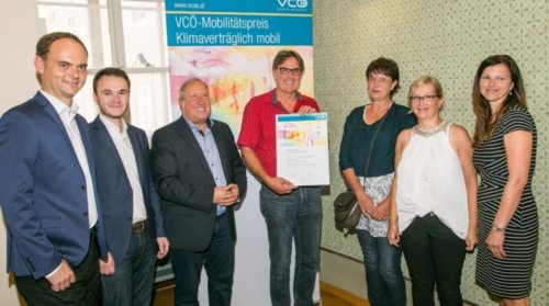 VCÖ-Mobilitätspreis 2017 „Klimaverträglich mobil“ - Christian Gratzer, Rolf Holub, Christian Zeichen, Daniela Urschitz, Birgit Fischer, Elvira Sabotnik (© Foto: Gerald Zwittnig (ÖBB))