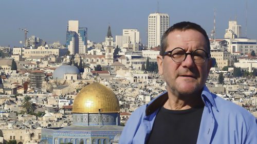 Wolfgang Sotill und ein Blick auf Jerusalem (Fotomontage: Wikimedia CC0 und privat)