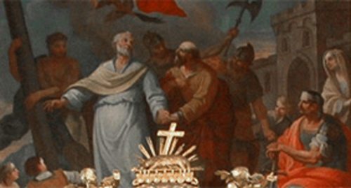 Die Apostelfürsten Petrus und Paulus; Dom zu Klagenfurt; Detail des Hochaltarbildes von Daniel Gran (1752) (© Foto: foto: KHK) Die Apostelfürsten Petrus und Paulus; Dom zu Klagenfurt; Detail des Hochaltarbildes von Daniel Gran (1752) (© Foto: foto: KHK)