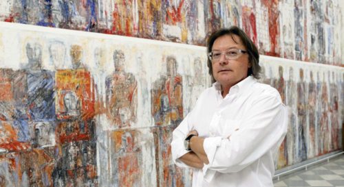Janko Ferk vor dem Wandgemälde von Valentin Oman in Tanzenberg (© Foto: Eggenberger) Janko Ferk vor dem Wandgemälde von Valentin Oman in Tanzenberg (© Foto: Eggenberger)