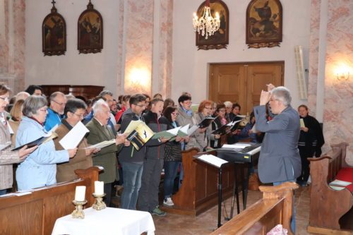 Weiterbildungsangebot für KirchenmusikerInnen (im Bild: Domkapellmeister Wasserfaller mit Teilnehmern der Kirchenmusiktage 2017).