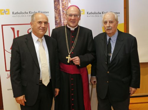 Feierten das 40-Jahr-Jubiläum der Kärntner Diözesansynode: Bischof Schwarz, Dr. Ernst Waldstein und Dr. Valentin Inzko (© Foto: Pressestelle/Eggenberger)