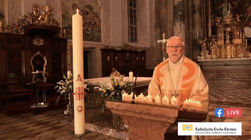 Livestream (Screenshot) der Osternachtliturgie mit Bischof Marketz