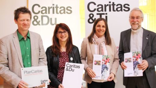 Caritasdirektor Josef Marketz, Caritas-Geschäftsführerin Marion Fercher, Ursula Madritsch (Pfarrcaritas) und Stadtpfarrer Peter Deibler (v.r.n.l.) (© Foto: Caritas Kärnten / Leitner)