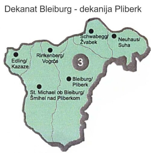 Karte des Dekanates Bleiburg • Karta dekanije Pliberk Karte des Dekanates Bleiburg • Karta dekanije Pliberk
