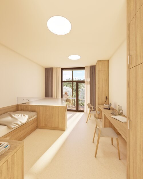 Diakonie Klinik Waiern – Zimmer Psychosomatik (Foto: Dietger Wissounig Architekten) Diakonie Klinik Waiern – Zimmer Psychosomatik (Foto: Dietger Wissounig Architekten)