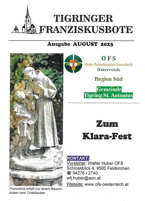 Cover Franziskusbote Tigring 08/2023<br />
erstellt von Christine Walder Cover Franziskusbote Tigring 08/2023<br />
erstellt von Christine Walder