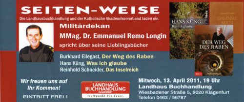 Militärdekan Longin stellt seine Lebensbücher vor (© Foto: Landhausbuchhandlung) Militärdekan Longin stellt seine Lebensbücher vor (© Foto: Landhausbuchhandlung)
