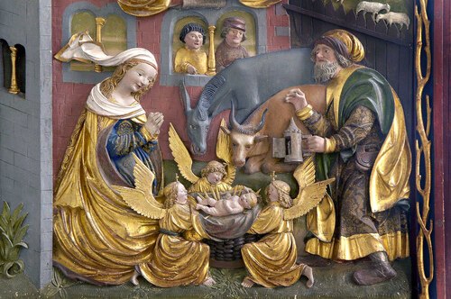 Bischof Marketz: Im Kind von Bethlehem bekommt Hoffnung ein Gesicht. (im Bild: Darstellung “Geburt Christi“, Flügelaltar St. Wolfgang ob Grades, 1515). Foto. Diözese Gurk