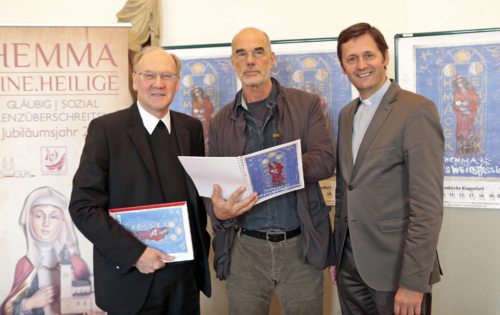 Bischof Schwarz, Regisseur Lukas-Luderer und Dompfarrer Allmaier freuen sich auf die Aufführungen des Franzobel-Stücks in Gurk und Klagenfurt. (© Foto: Pressestelle/Eggenberger) Bischof Schwarz, Regisseur Lukas-Luderer und Dompfarrer Allmaier freuen sich auf die Aufführungen des Franzobel-Stücks in Gurk und Klagenfurt. (© Foto: Pressestelle/Eggenberger)
