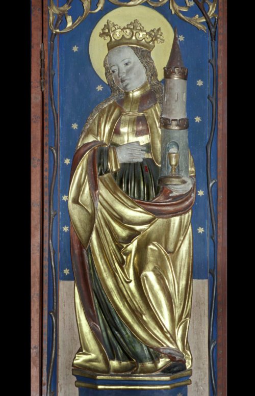 Hl. Barbara: Filialkirche hl. Cäcilia in der Pfarre Althofen, Flügelrelief, um 1517. Foto: Pressestelle/Ellersdorfer Hl. Barbara: Filialkirche hl. Cäcilia in der Pfarre Althofen, Flügelrelief, um 1517. Foto: Pressestelle/Ellersdorfer