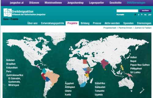 Übersicht der Hilfsprojekte in 20 Ländern auf www.dka.at (© Foto: Katholische Jungschar - Dreikönigskation)