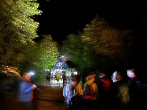 Hinunter vom Liesnaberg in die dunkle Nacht • Od Lisne gore po gozdni poti (Foto: Pfarrarchiv Schwabegg- Žvabek)