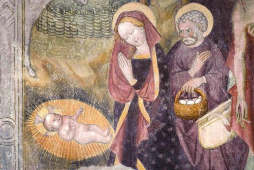 Weihnachten ist für die Katholische Kirche nach Ostern das zweitwichtigste Fest im Jahr. (Im Bild: Darstellung “Geburt Christi“, Pfarrkirche Tainach/Tinje, um 1500); Foto: Prof. Heinz Ellersdorfer