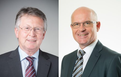 Dr. Walzl (r.) folgt Mag. Lamprecht als Finanzkammerdirektor der Diözese Gurk nach. (© Foto: Pressestelle/Neumüller und Bistum Gurk)