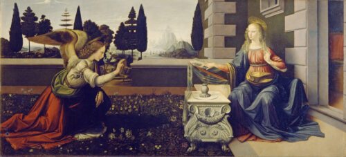 Leonardo da Vinci (1452-1519) - Annunciacione - Verkündigung des Herrn (aus Wikipedia).
