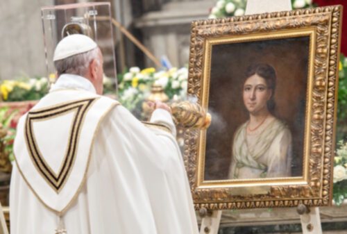 Papež Frančišek blagoslavlja sliko blažene Pauline Marie Jaricot (KNA)