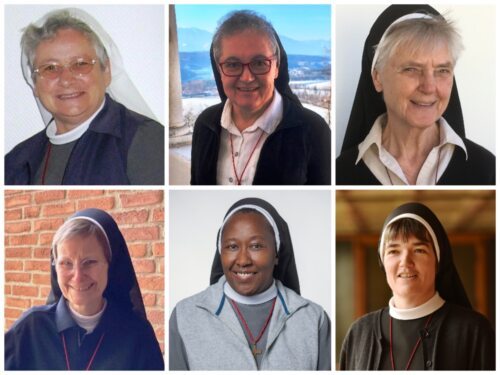 Oben v. l.: Sr. Ingrid, Sr. Maria Luise, Sr. Pallotti; unten v. l.: Sr. Magdalena, Sr. Kitonyi, Sr. Anna Mirijam; Collage: Sr. Pallotti