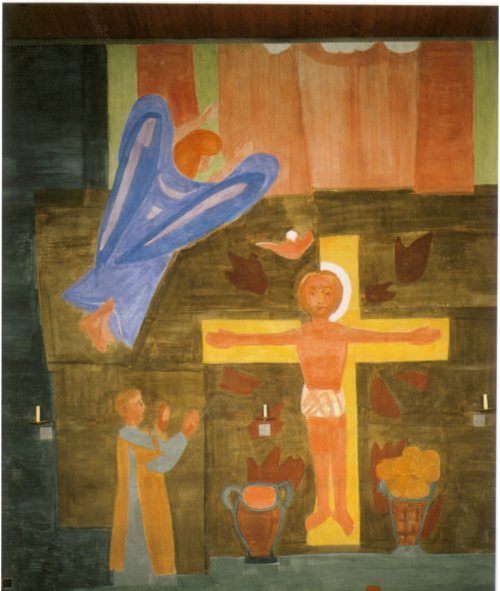 Ausschnitt aus dem Altarfresko von Ferdinand Gehr in der Pfarrkirche Oberwill (CH) (© Foto: r.e.) Ausschnitt aus dem Altarfresko von Ferdinand Gehr in der Pfarrkirche Oberwill (CH) (© Foto: r.e.)