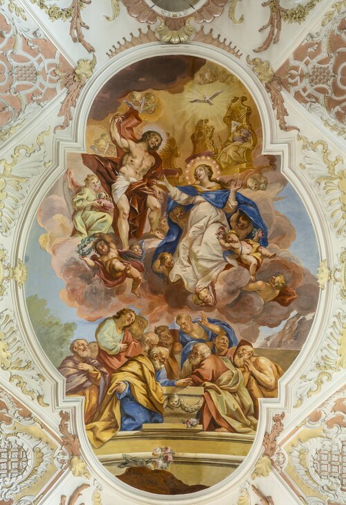 “Mariä Himmelfahrt“, Fresken, Josef Ferdinand Fromiller, 18. Jh., Langhausgewölbe, Stiftskirche Ossiach; Foto: Pressestelle/Neumüller “Mariä Himmelfahrt“, Fresken, Josef Ferdinand Fromiller, 18. Jh., Langhausgewölbe, Stiftskirche Ossiach; Foto: Pressestelle/Neumüller