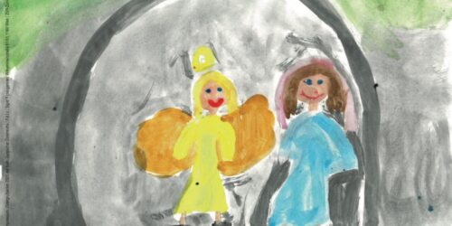 Maria Magdalena verkündete allen Jesus lebt! Ostergrußkarte der Kath. Jungschar 2020. Bild von Maria aus Fritzens in Tirol. Maria Magdalena verkündete allen Jesus lebt! Ostergrußkarte der Kath. Jungschar 2020. Bild von Maria aus Fritzens in Tirol.
