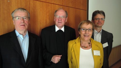 Referent Gotthard Fuchs, Bischof Alois Schwarz, Seelsorgeamtsdirektorin Anna Hennersperger und DPU-Leiter Anton Rosenzopf-Jank (vlnr.) (© Foto: KH Kronawetter / Internetredaktion)