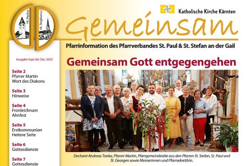Pfarrblatt, Ausschnitt aus der ersten Seite. Foto: Pfarrverband. Pfarrblatt, Ausschnitt aus der ersten Seite. Foto: Pfarrverband.