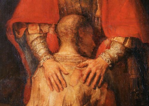 Der barmherzige Vater umarmt den “verlorenen“ (heimkehrenden) Sohn - Detail aus dem Gemälde die Rückkehr des verlorenen Sohnes von Rembrandt van Rijn (© Foto: Wikimedia-Commons / Eremitage - St. Petersburg) Der barmherzige Vater umarmt den “verlorenen“ (heimkehrenden) Sohn - Detail aus dem Gemälde die Rückkehr des verlorenen Sohnes von Rembrandt van Rijn (© Foto: Wikimedia-Commons / Eremitage - St. Petersburg)