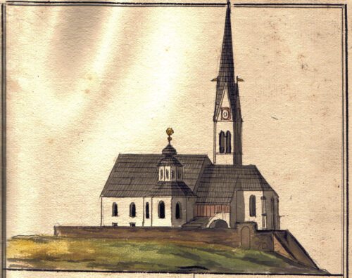 Pfarrkirche St. Stefan im Gailtal um 1815 (Archiv der Diözese Gurk in Klagenfurt).