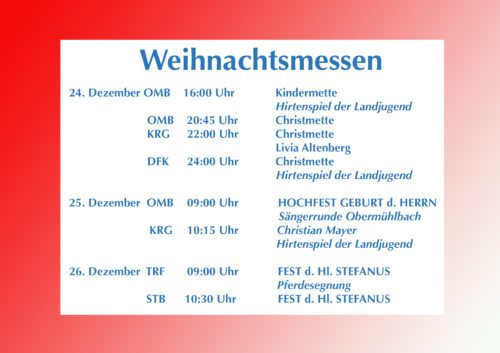 Weihnachtsmessen Pfarrverband Frauenstein<br />
Foto: Anton Wieser Weihnachtsmessen Pfarrverband Frauenstein<br />
Foto: Anton Wieser