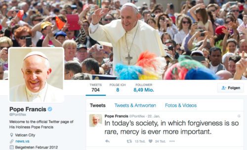 Seit 2012 hat Papst Franziskus auch einen Twitter-Account (© Foto: Screenshot / Twitter)