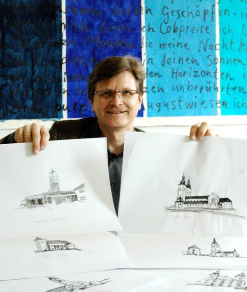 Vincenc Gotthard und einige von ihm gezeichnete Kärntner Pfarrkirchen (© Foto: KH Kronawetter - Internetredaktion)