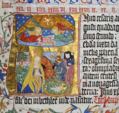 Weihnachtsdarstellung aus dem Chorbuch der Dominikanerinnen von Kirchheim unter Teck, Pergament, um 1500, Stift St. Paul/Lav.; Foto: Stift St. Paul Weihnachtsdarstellung aus dem Chorbuch der Dominikanerinnen von Kirchheim unter Teck, Pergament, um 1500, Stift St. Paul/Lav.; Foto: Stift St. Paul