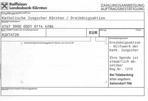 Zahlschein für Unterstützung der<br />
Dreikönigsaktion 2021