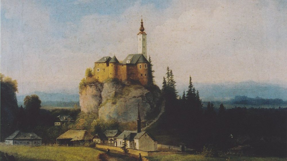 Schloss- und Friedhofskirche Stein im Jauntal &bull; Grajska in pokopali&scaron;ka cerkev Kamen v Podjuni |  &copy; Foto: Markus Pernhart/ Marko Pernat (1824&ndash;1871), Wikipedia