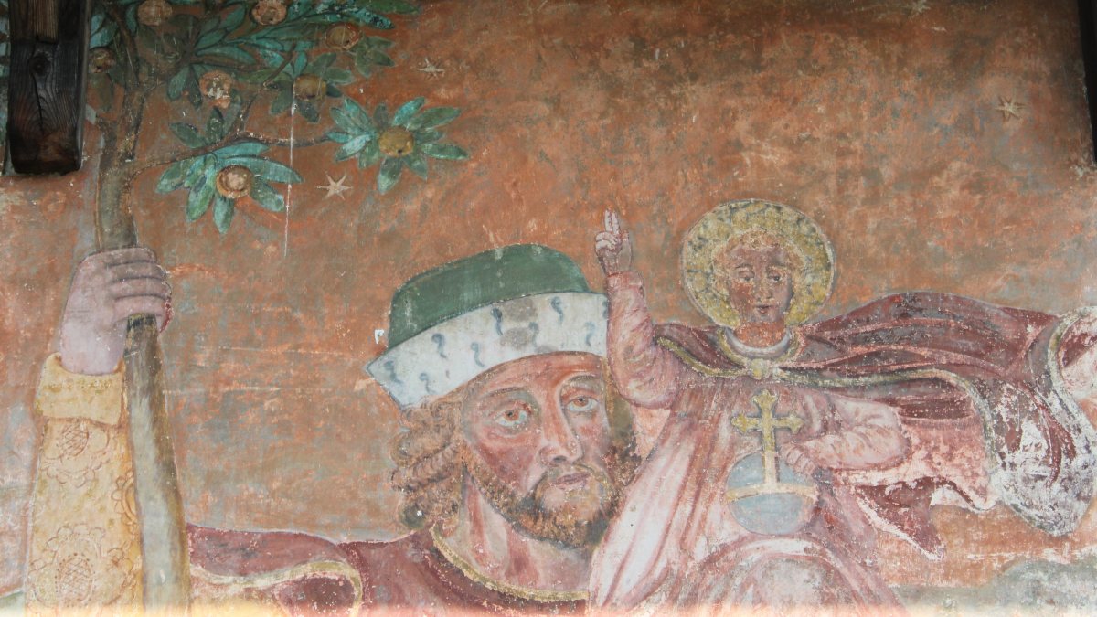 Fresko in der Kirche Srejach in der Gemeinde St. Kanzian am Klopeinersee (Gemeinfrei: Raul de Chissota [Public domain], vom Wikimedia Commons)