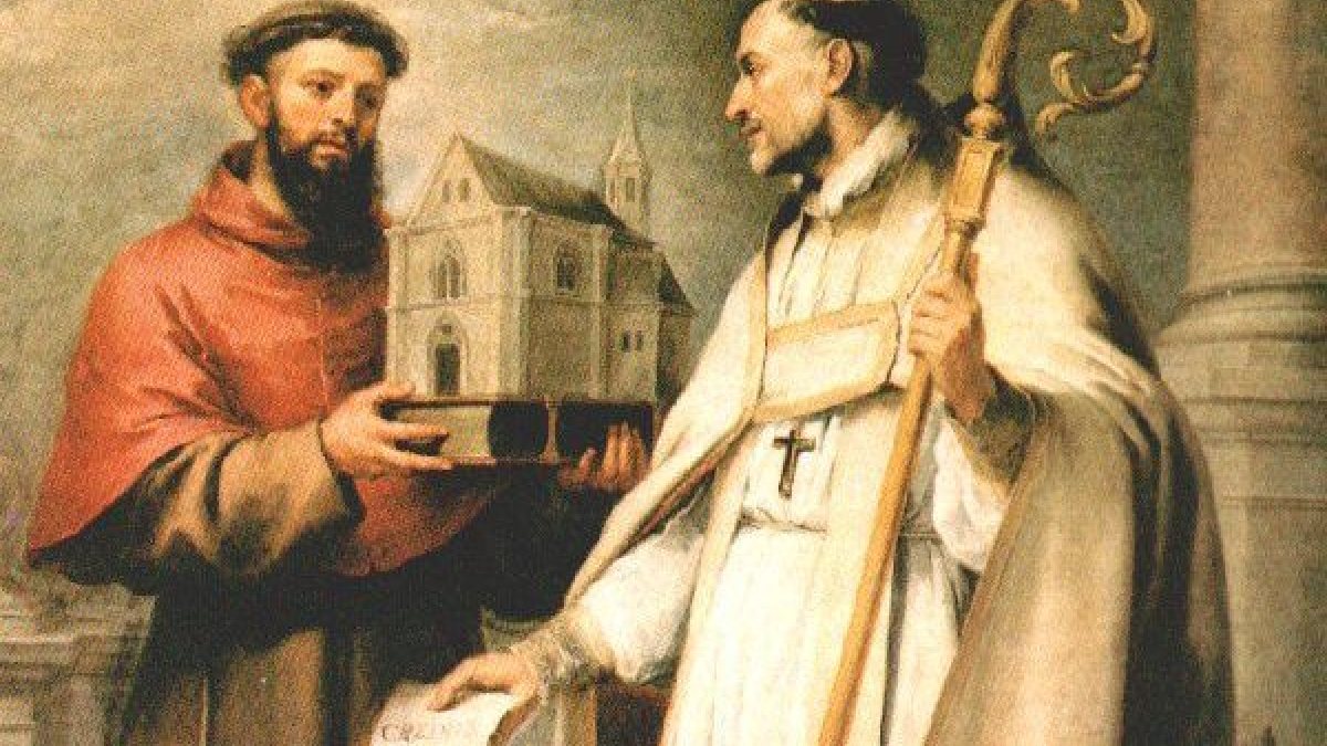 Bonaventura und Erzbischof Leander von Sevilla 1665/1666 (Joachim Schäfer - <a href="www.heiligenlexikon.de">Ökumenisches Heiligenlexikon</a>)