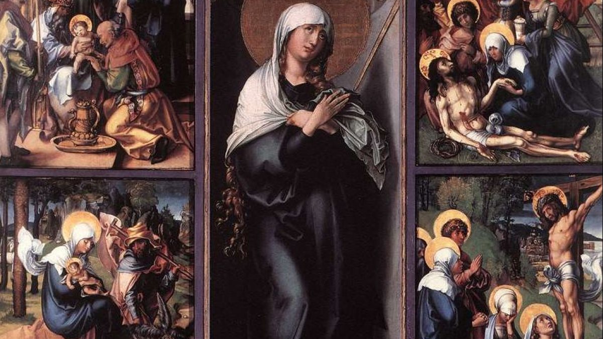 Gemälde von Albrecht Dürer - die sieben Schmerzen Mariä - in der Gemäldegalerie in Dresden (Joachim Schäfer - <a href="www.heiligenlexikon.de">Ökumenisches Heiligenlexikon</a>)