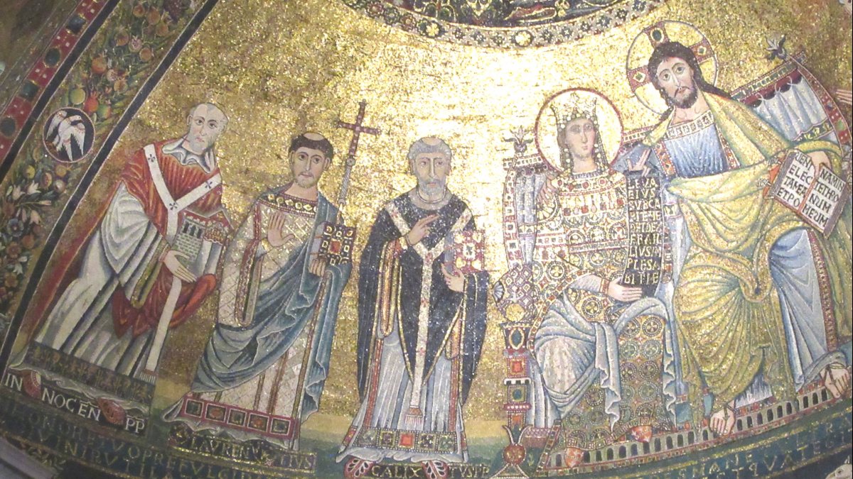 Apsismosaik in der Kirche Santa Maria in Trastevere (Joachim Schäfer - <a href="https://www.heiligenlexikon.de">Ökumenisches Heiligenlexikon</a>)