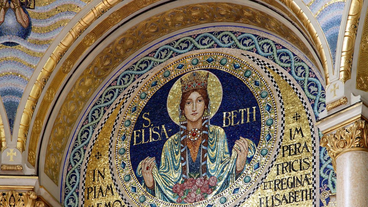 Mosaikbildnis: Elisabeth von Thüringen in der Elisabethkapelle der Mexikokirche im 2. Wiener Gemeindebezirk Leopoldstadt. (Bwag [CC BY-SA 3.0 at (https://creativecommons.org/licenses/by-sa/3.0/at/deed.en)], von Wikimedia Commons)