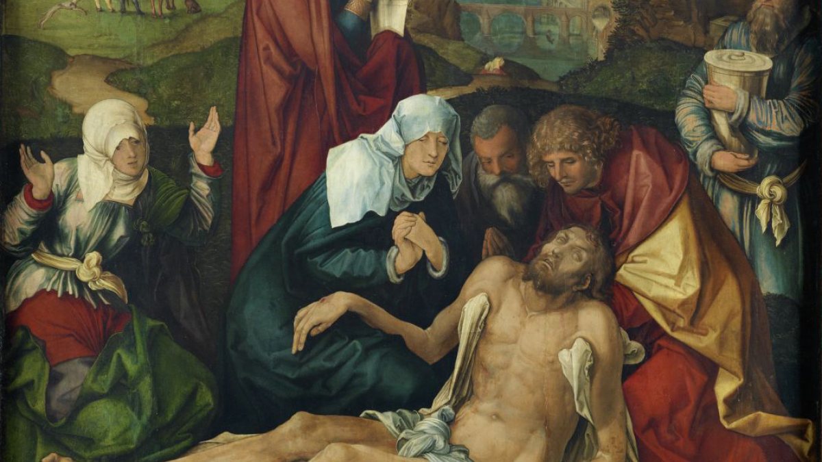 Die Beweinung Christi - Johannes fasst den Leichnam Jesu (Albrecht D&uuml;rer [Public domain])