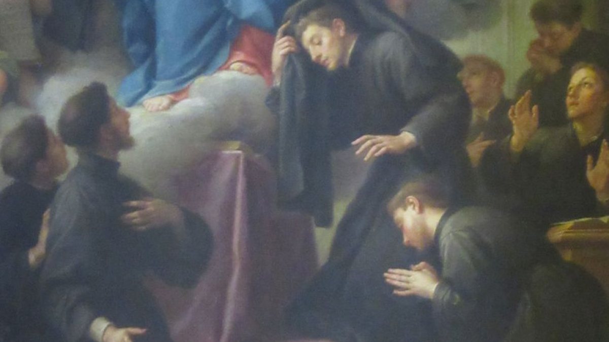 Maria erscheint im Jahr 1727 den sieben Gr&uuml;ndern des Servitenordens. (Joachim Sch&auml;fer - <a href="https://www.heiligenlexikon.de">&Ouml;kumenisches Heiligenlexikon</a>)