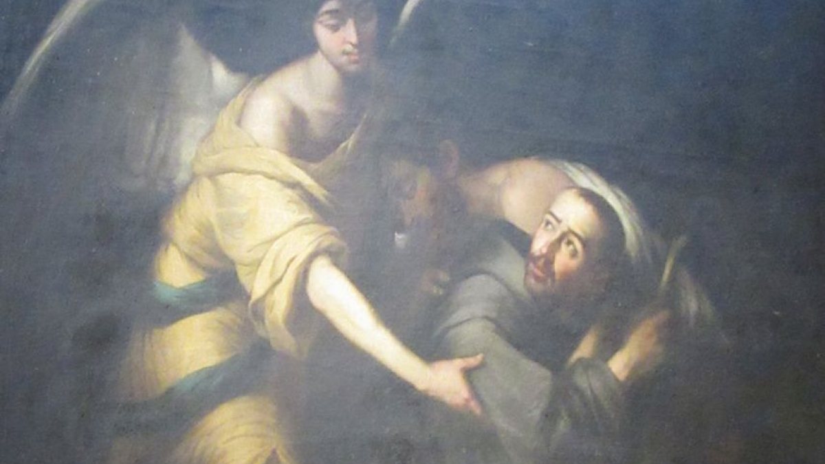 Johannes wird von einem Engel besch&uuml;tzt, Gem&auml;lde im Museum der Kathedrale von &Aacute;vila. (Joachim Sch&auml;fer - <a href="https://www.heiligenlexikon.de">&Ouml;kumenisches Heiligenlexikon</a>)