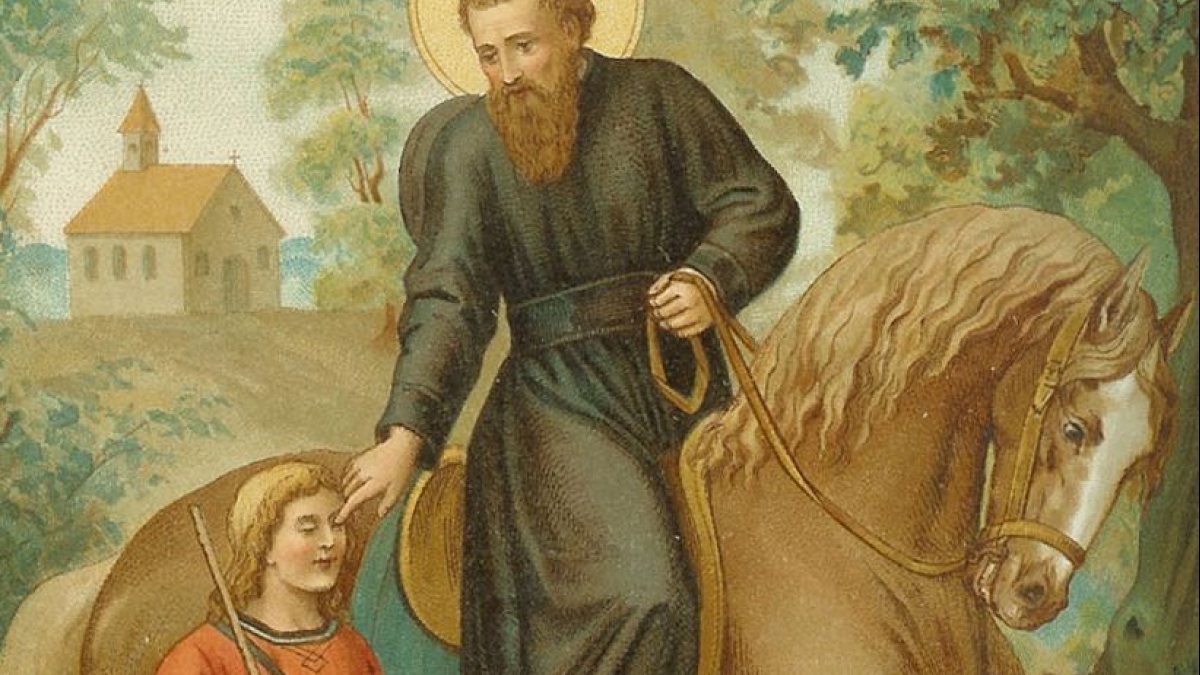 Der heilige Liudger heilt den blinden S&auml;nger Bernlef. (ER (Ed. Rahms?) [Public domain])